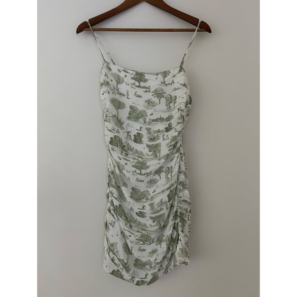 WeWoreWhat White and Sage Green Toile Mini Dress